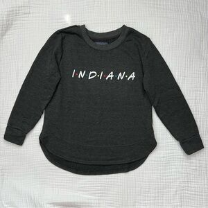 State of Mine Indiana Crew Neck Sweatshirt, "Friends" Font, Dark Gray - size S